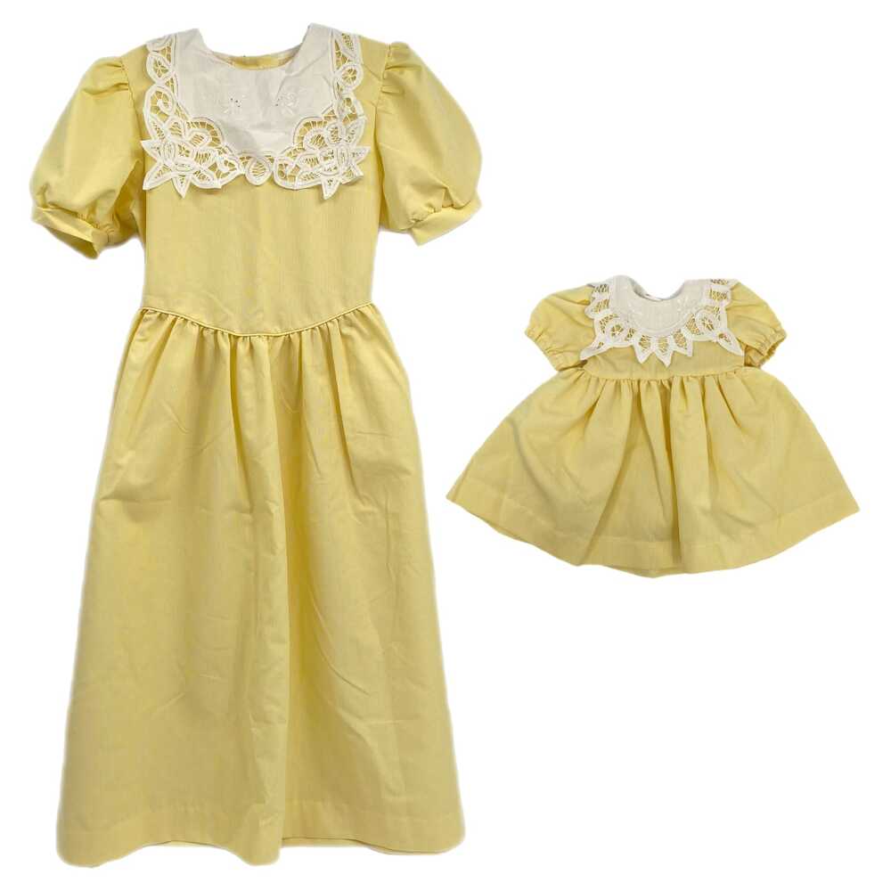 Therese Yellow White Lace Collar Puff Sleeve Dress Set | Size 16